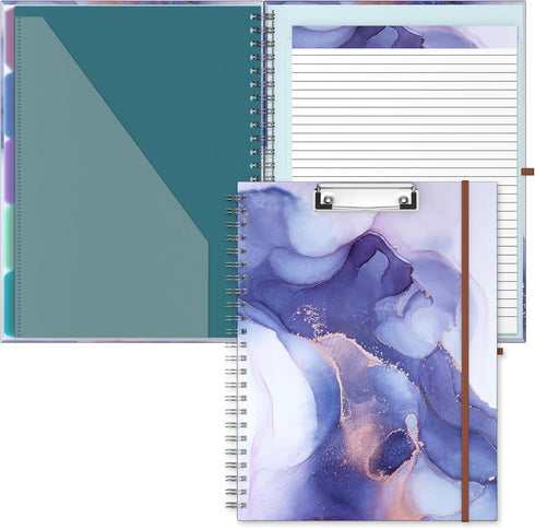 Hongri Clipboard Folio with Refillable Lined Notepad, Clipboards with 5 A4 Folders, Spiral Clip Board Portfolio (Purple
