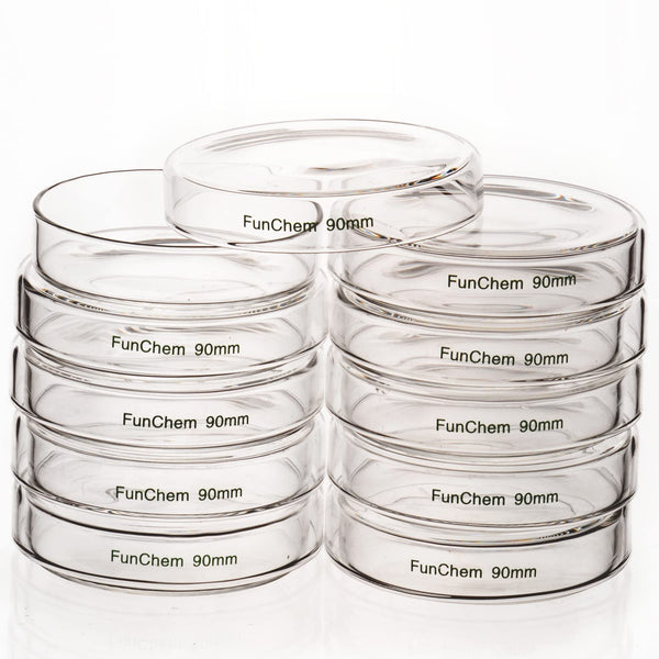 Glass Petri Dishes, Autoclavable Cell Culture Dishes with Clear Lid, 90x20 mm, Pack of 10