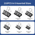 BainGesk 210 pcs Binder Clips Paper Clamps Assorted Sizes, X Large, Large, Medium, Small, Mini and Micro Metal Paper Binder Clips, Black Binding Paperwork Clamp Bulk, Office, Home, School Supplies by BainGesk