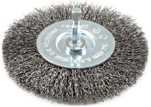 Forney 72739 Wire Wheel Brush, Coarse Crimped, 1/4-Inch Hex Shank, 4-Inch-by-.012-Inch
