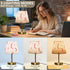 Dimmable Table Lamp for Bedroom Nightstand Pink Star Moon Bedside Lamp with USB Port Fabric Shade Desk Lamps Bronze