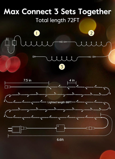 66FT 200 8 LED Christmas Tree Lights, Twinkle Fairy Lights String with Flashing Modes String Lights for Indoor Bedroom