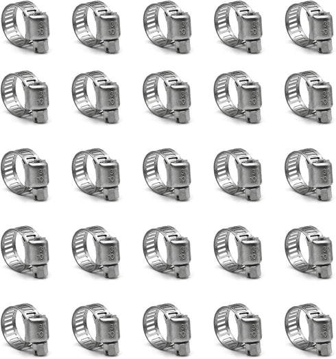 Hose Clamp, 25 Pack Stainless Steel Worm Gear Fuel Line Hose Clamps, 10-16mm (3/8-5/8 inch)