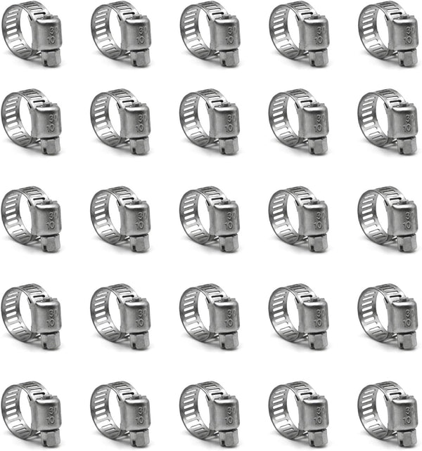 Hose Clamp, 25 Pack Stainless Steel Worm Gear Fuel Line Hose Clamps, 10-16mm (3/8-5/8 inch)