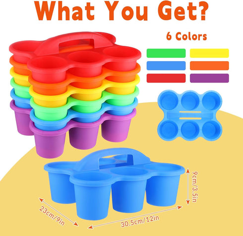 6 Pack 1293.5 Inches 6 Classroom Caddy Organizer with Handle Colorful Plastic Table Caddy Drink Cup Caddies Holder