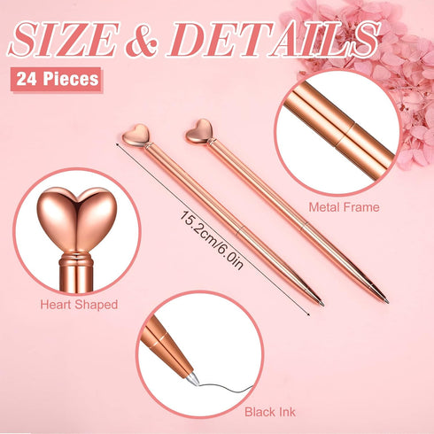 Thenshop 24 Pcs Heart Shaped Pens, 1.0 mm Black Ink, Cute Retractable Decorative Pens for Engagement Gifts