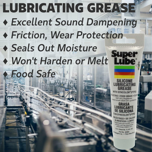 Super Lube 92003 3 oz Silicone Lubricating Grease with PTFE, Tube, Translucent White