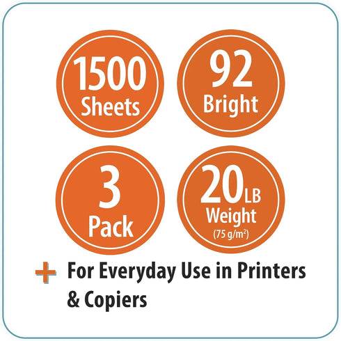 Generic 8.5" 11", 92 20 lb., 3 (1,500 Copy Paper, x Bright, White, Ream Case Sheets)