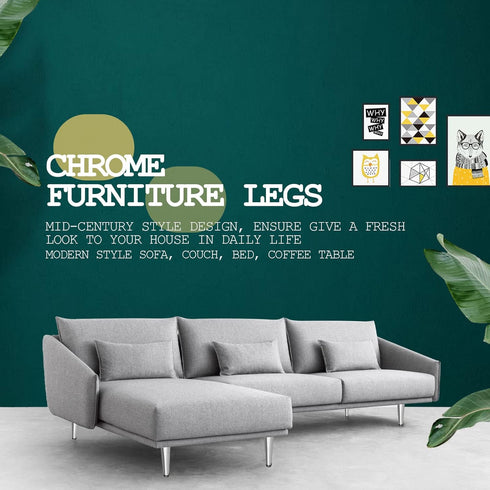 Seimneire 4pcs 4 Inch Furniture Legs, Straight Conical Metal Legs Chrome Mid-Century Style Furniture Feet for Sofa
