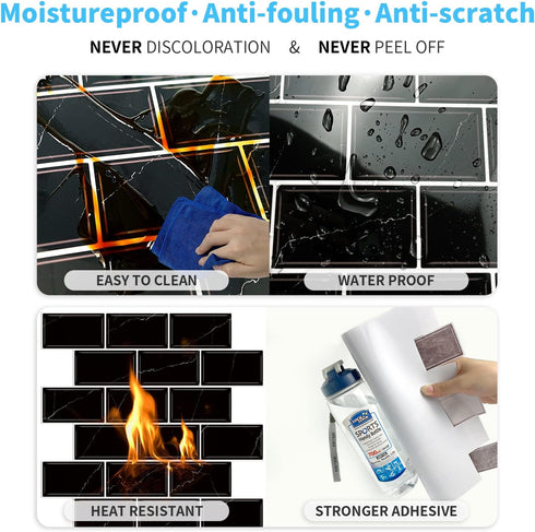 10-Sheet Sticker,12"x12" URCOLOR Back Splashes for Kitchen Peel and Stick Tile Self Adhesive Subway Wall Tiles Stick on