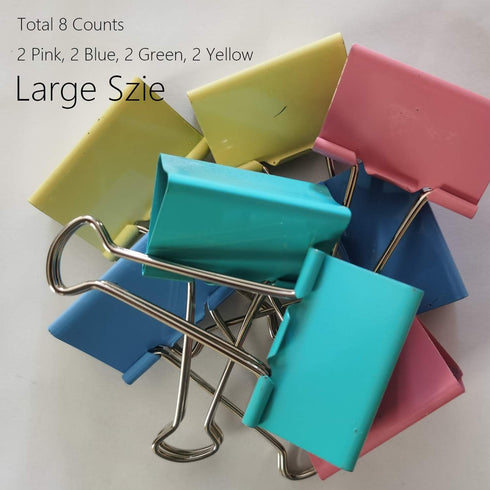 Large Binder Clips Mix Color, 2" Jumbo Paper Clips (8 PCS, Mix) for Office Use, 50 mm