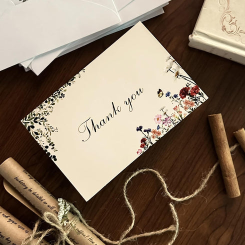 Poatel 100 Pack 4x6 Inch Thank You Cards with Envelopes, Vintage Flower Blank Notes, Elegant Floral Design, Thank You