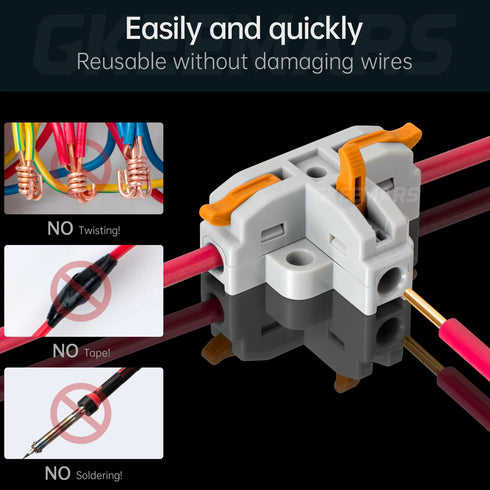 GKEEMARS 20Pcs 3 Way T-Shape Connectors for Wiring, Quick Wire Splitter Connector for Circuit Inline 24-12 AWG (Orange)