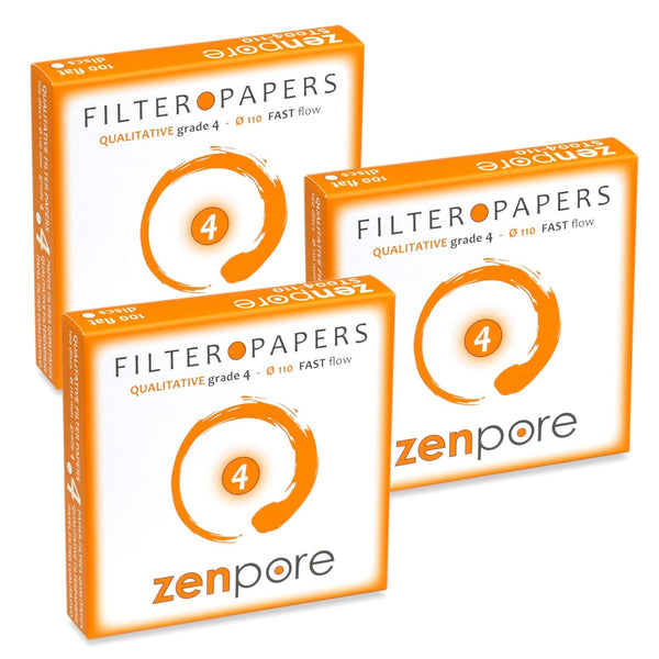 ZENPORE 11 cm Lab Filter Paper, Standard Qualitative Grade 4, Fast Flow 110 mm (Set of 3 x 100 discs)