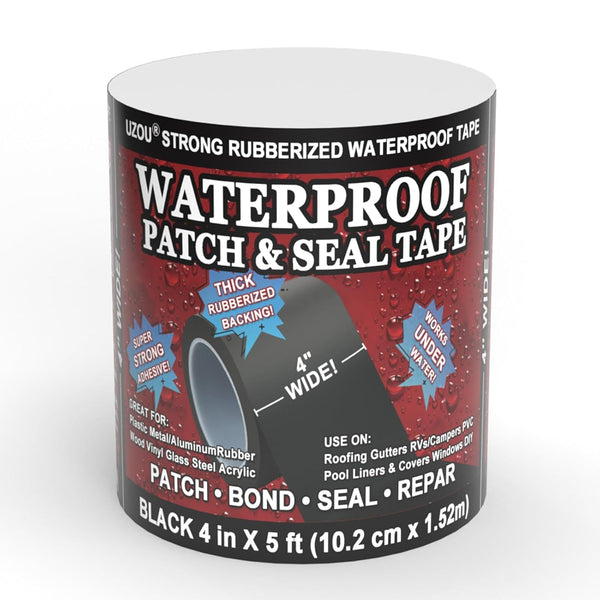 Flexible Rubberized Waterproof Tape, 4 in x 5 ft Patch & Seal Tape for Leaks, Indoor Outdoor Use