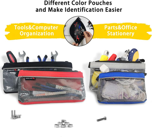 Small Waterproof Zipper Pouches, Mesh Tool Bag, Clear Cosmetic Bag Case, Travel Pouch (4 Pack)