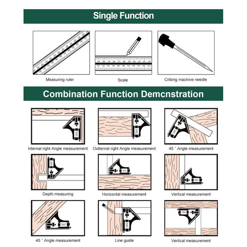 Nortools Combination Square Carpentry Tools, Metal-Body, Stainless Steel Blade Ruler for Accurate Woodworking Measure