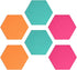 Navaris Hexagon Felt Board Tiles, Set of 6 Memo Bulletin Boards with Push Pins (5.9 x 7 inches) - Turquoise, Orange