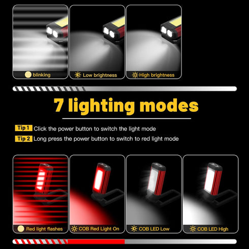 2 Pack, 7 (2, YiaMia Rechargeable LED Magnetic Work Light Portable Tool Gifts for Men, Flashlight Modes with Kickstand