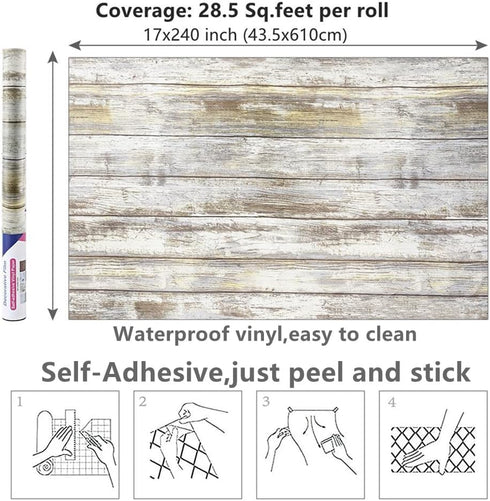 Arthome Rustic Wood Contact Paper, Peel and Stick Self-Adhesive Wallpaper for Countertop Cabinets, Easy to Clean