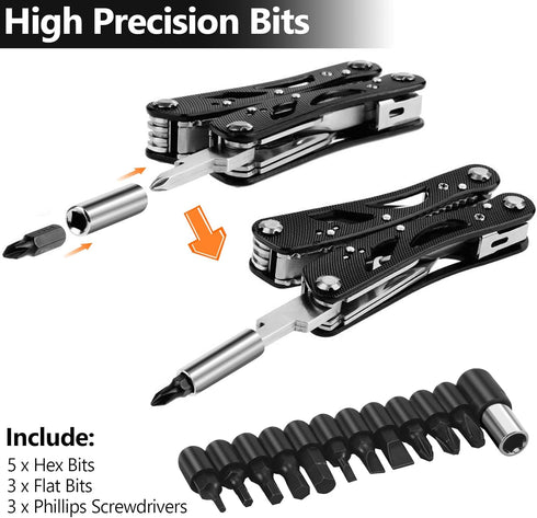Poeland Multitool Pliers Set, Stainless Steel Screwdriver Tool with 11 Screwdriver Bits, Black