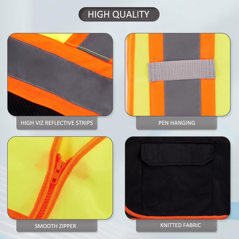 High Visibility Reflective Safety Vest with Zipper and Pockets, Medium (Yellow & Black)