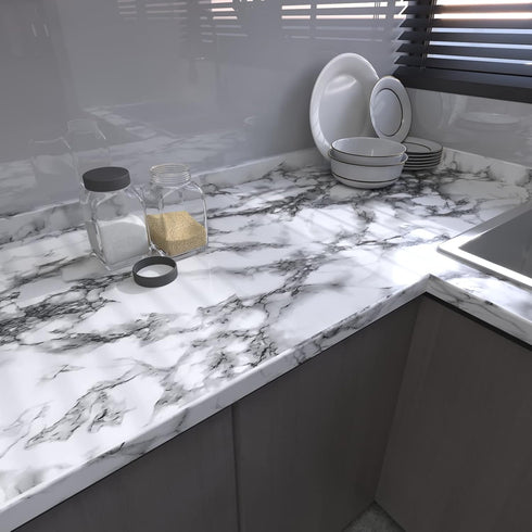 Black and White Marble Contact Paper, 15.7 x 78.7 Inches Peel and Stick Wallpaper for Countertop, Cabinet, Shelf Liner