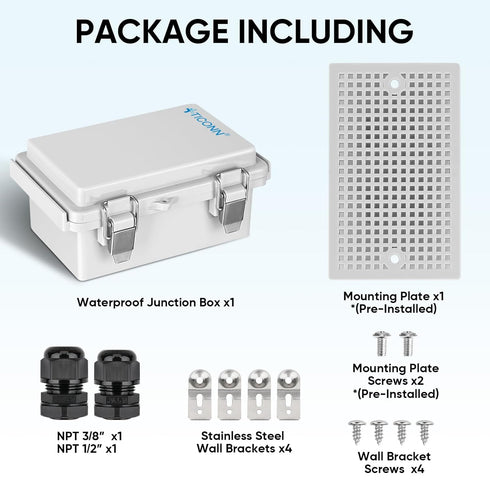 TICONN Waterproof Electrical Junction Box, IP67 ABS Plastic Enclosure with Hinged Cover, Off-white, 5.9"x3.9"x2.8"
