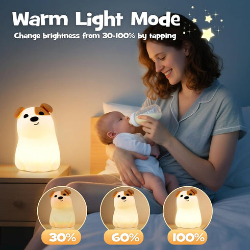3 Squishy Puppy Night Light with RGB Mode Brightness Adjustable Nursery Breastfeeding Nightlight Cute Novelty Smile Dog