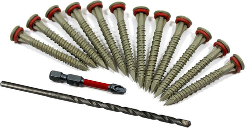 Velocity Concrete Screw Kit with RedSeal Moisture Barrier – Includes 12 High-Performance Concrete Screws, 1 Drill Bit,