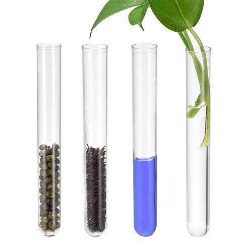 uxcell 10Pcs PS Plastic Test Tubes with Cork Stoppers, Round Base, 12x60mm for Scientific Experiments