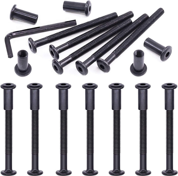 Swpeet 25Pcs M6x70mm Carbon Steel Black Hex Drive Socket Cap Bolts with 1Pcs Allen Wrench, Furniture Binding Bolts Kit