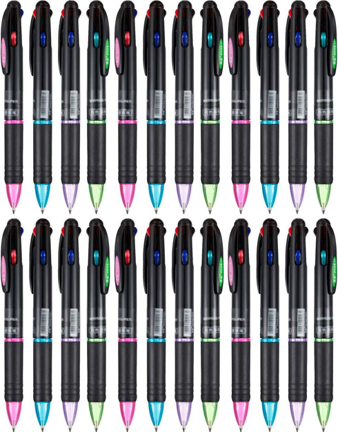 JOVITEC 24 Pack Multicolor 4-in-1 Ballpoint Pens, 0.7 mm Retractable Pens for Office, School Supplies, Kids Party Favors