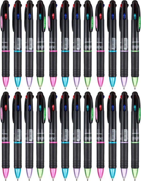 JOVITEC 24 Pack Multicolor 4-in-1 Ballpoint Pens, 0.7 mm Retractable Pens for Office, School Supplies, Kids Party Favors