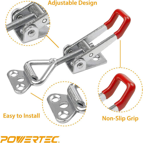 POWERTEC 4PK Toggle Clamp, 220 lbs Holding Capacity Adjustable Pull Action Latch for Woodworking Jigs