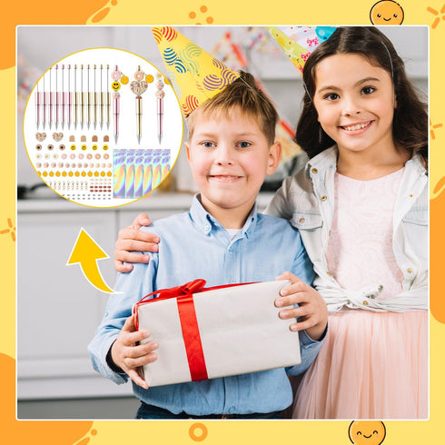 Wood Homing Daisy Beadable Pens - 12 Set Plastic DIY Black Ink Ballpoint Pen Making Kit for Kids, School Supplies