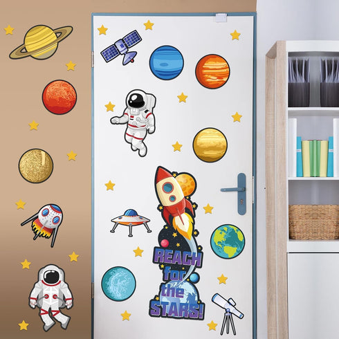 Marspark 42 Pcs Outer Space Bulletin Board Decoration Set, Solar System Astronaut Classroom Decor for School Chalkboard