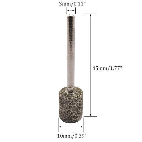 20Pcs Diamond Grinding Bits, 10mm Cylinder Head, 3mm Shank, 45mm Long Diamond Coated Burr Mounted Point