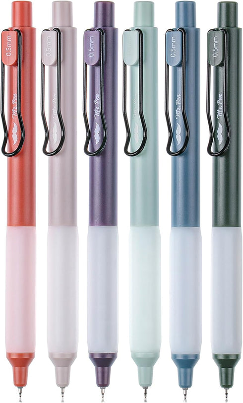 Mr. Pen Retractable Gel Pens, 6 Pack, Vintage Barrels, Black Gel, Fast Dry, Fine Point 0.5mm, Cute Aesthetic Pens