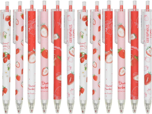YYaaloa 12pcs Cute Strawberry Pens Black Gel Ink Pens Retractable 0.5mm Gel Pens Nice Gifts Fun Pens for Kids Girls Boys Christmas Gifts by YYaaloa