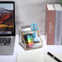 Hipiwe Glass Business Card Holder Stand with Pen/Pencil Organizer, Gold Business Name Cards Display Holder for Home