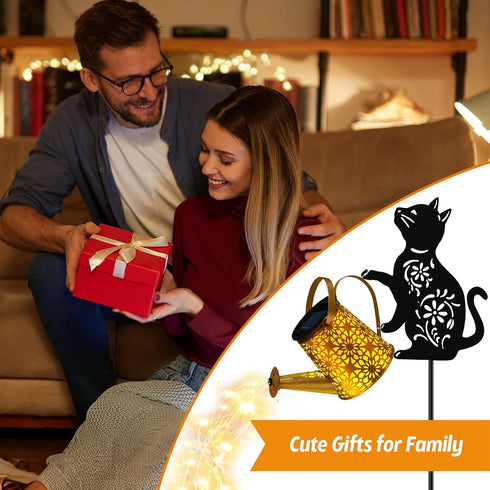 Solar Watering Can Lights, Cat Hanging Lantern Solar Lights Outdoor, Cat Lover Gifts for Mom Women Birthday Mother's
