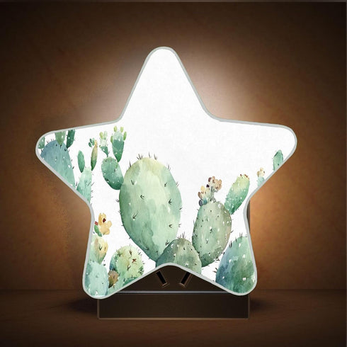 Burbuja 0.2W Watercolor Cactus LED Night Light Plug into Wall Star-Shaped Nightlight Dusk to Dawn Auto Sensor