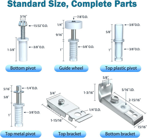 Bifold Door Hardware Repair Kit - 1 Pack Bi-fold Sliding Closet Doors Replacement Parts Include Top & Bottom Bracket, 3/8" Pivot, 7/8" Guides Wheel, for Folding Pocket Door Accordion Door Barn Door
