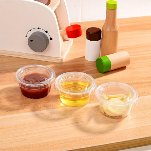 EDI Clear Disposable Plastic Portion Cups with Leakproof Lids, 2 Oz, 100 Sets, BPA Free, Recyclable Jello & Dipping