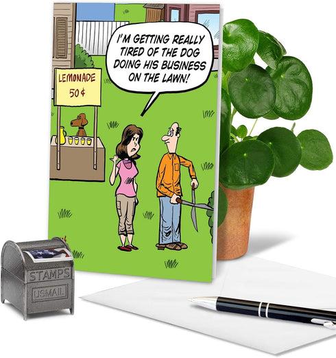 NobleWorks 1 Cartoon Happy Birthday Card, Funny Comic Greeting Notecard with Envelope, Dog Business C6374BDG