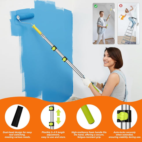 38PCS 2 4 Pole,4" 9" Set Paint Roller Kit with to FT Extension Paint Rollers,Paint Brush Extender,Paint Brushes