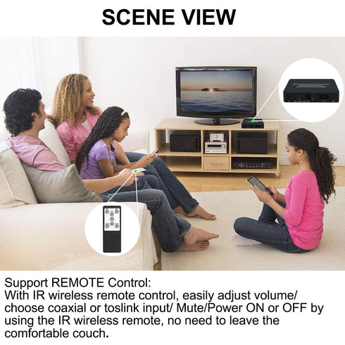 Dingsun Optical to RCA Converter, Digital to Analog Audio Converter with Volume Control, Remote Included