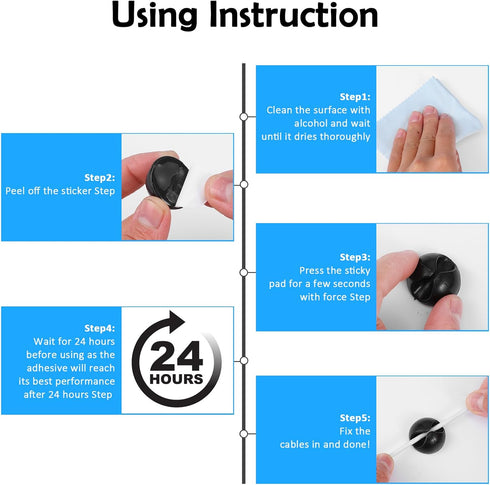 HJZHII 12PCS Cable Clips, Adhesive Cord Holder for Nightstand Cord Organizer Data Cable Holders Black Wire Clips