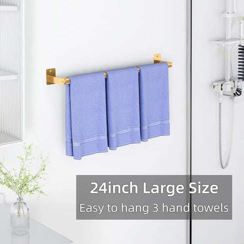 Bathroom Towel Bar, 24 Inch Wall Mounted Towel Rack, Heavy Duty Bath Hand Holder Organizer, Modern Gold Bathroom